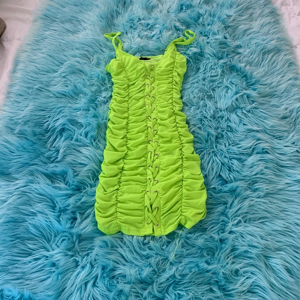 Lime green ruched dress